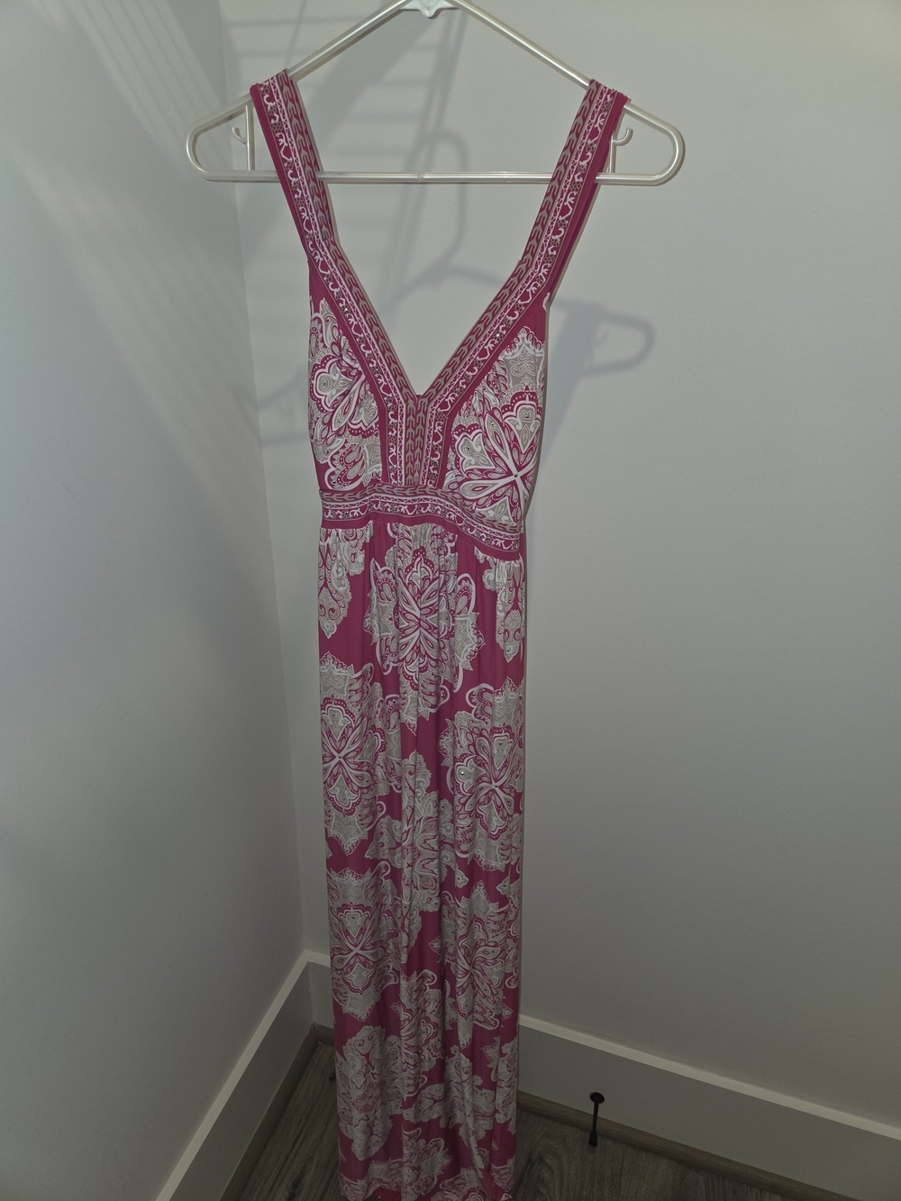 INC International Concepts Pink Paisley V-Neck Maxi Dress Size L